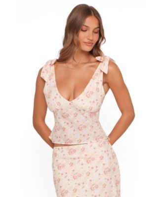 Женский топ Petal and Pup Kedra Tie Shoulder V-Neck Sleeveless Side-Zip Linen-Blend