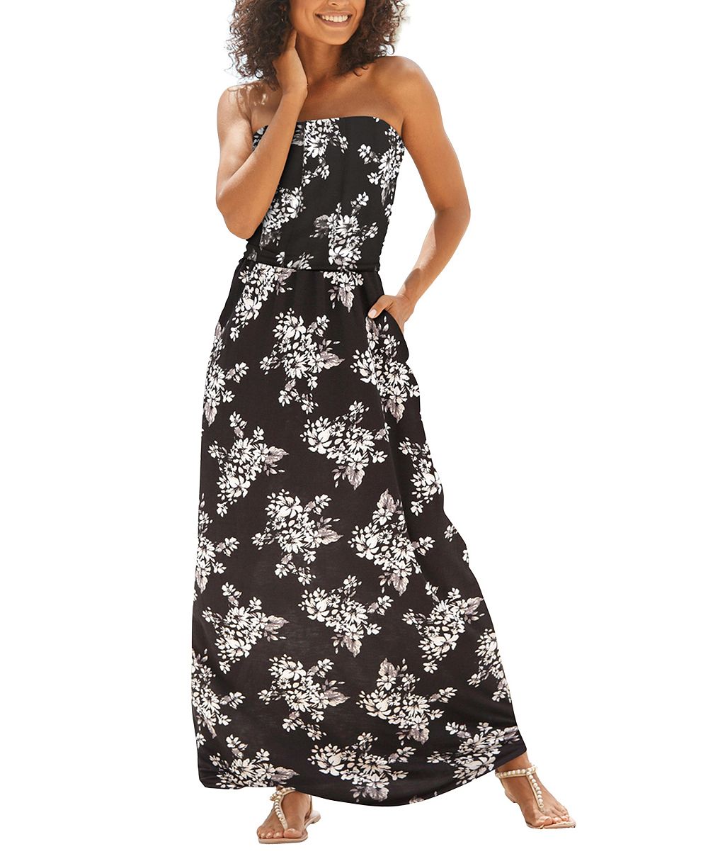LASCANA Women's Viscose Printed Strapless Column Bandeau Maxi Dress