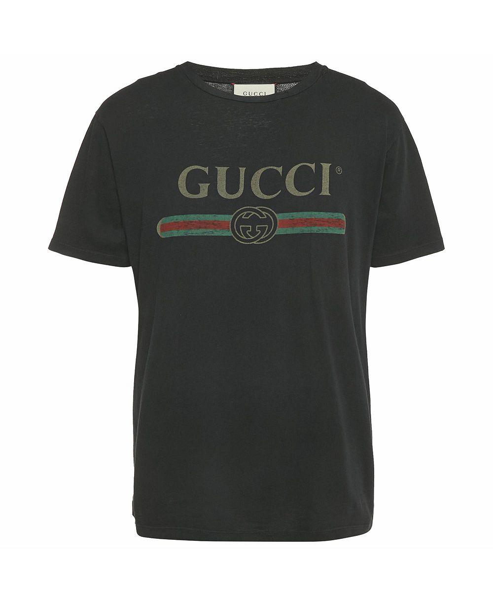 Б/у женская футболка Gucci из хлопка с потертостями и логотипом
