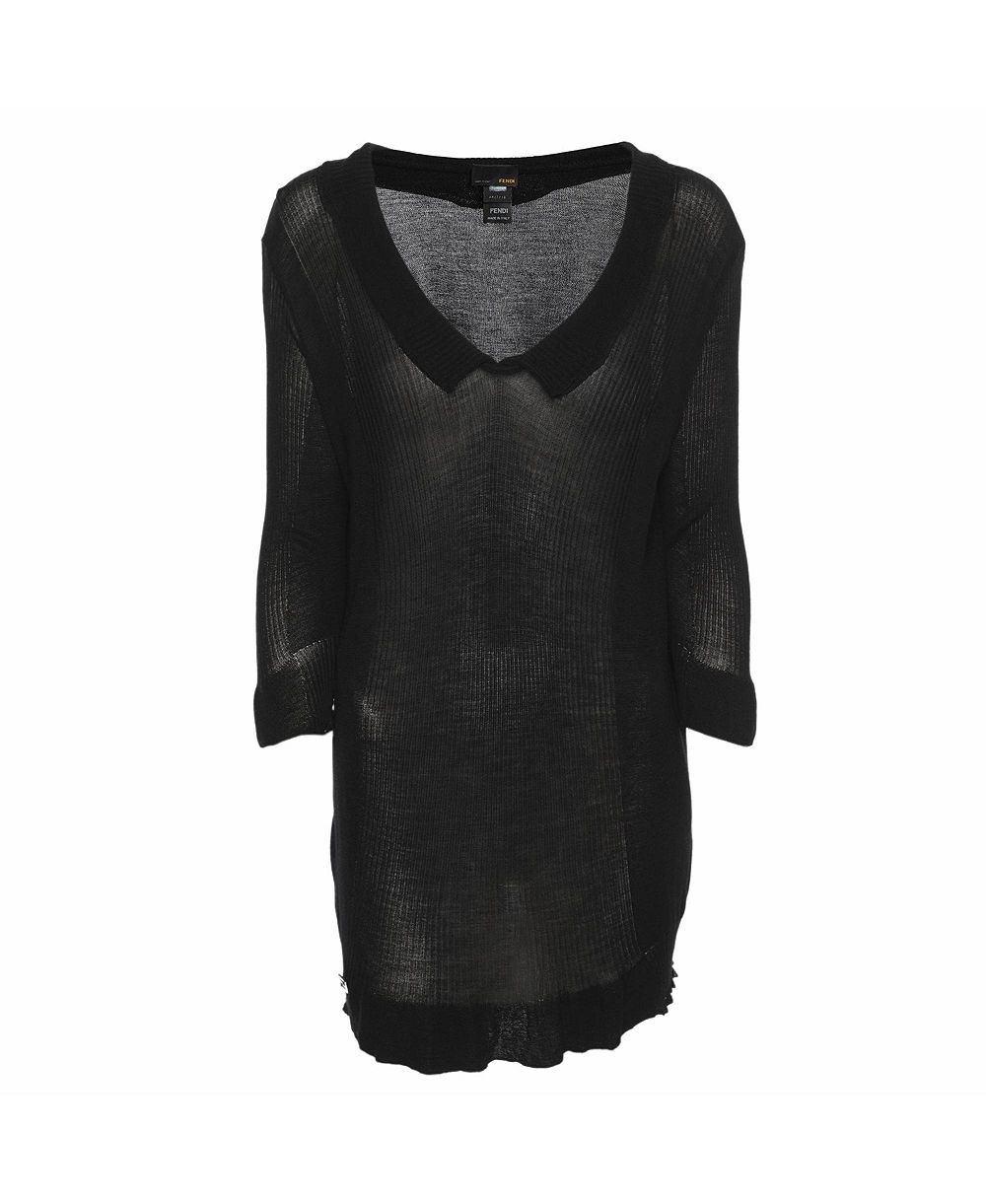 Pre-Owned Fendi Women's Sheer Knit Collared V-Neck Top
