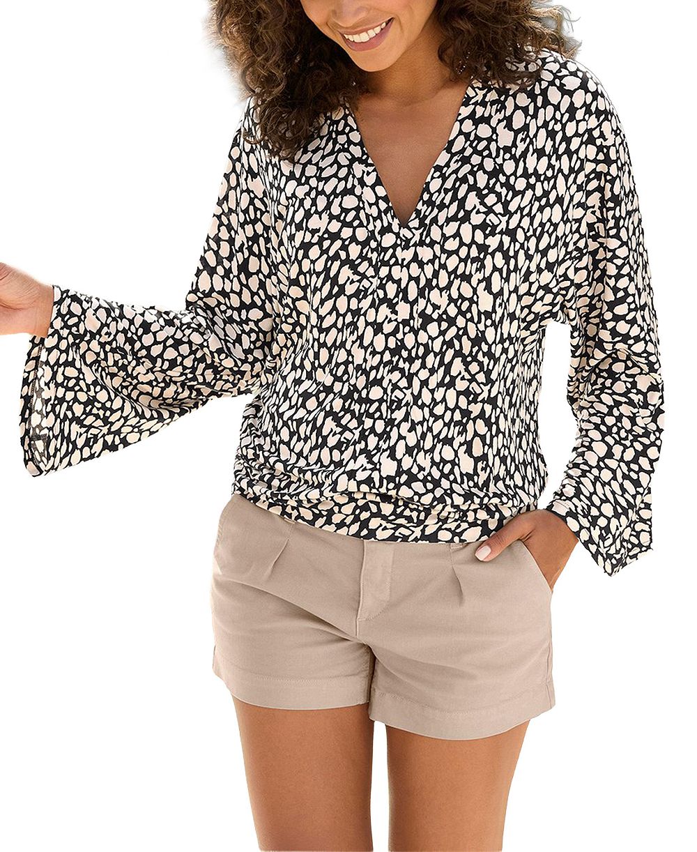 LASCANA Women's Printed V-Neck Long Dolman-Sleeve Top