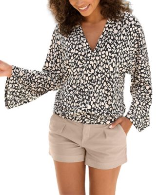 LASCANA Women's Printed V-Neck Long Dolman-Sleeve Top