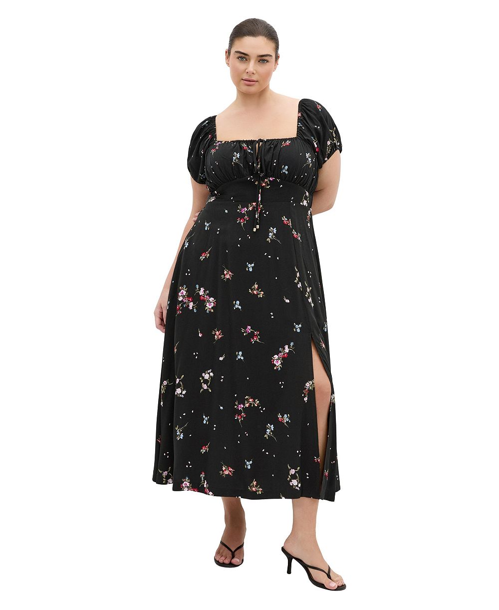 Платье миди CITY CHIC Plus Size Abbie Floral-Print Sweetheart Neckline