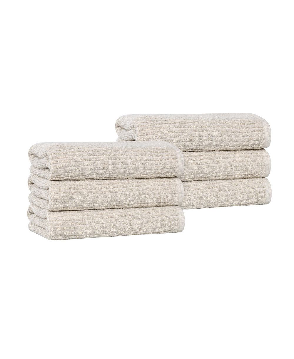 Superior Destin Viscose Blend Absorbent Quick Dry Solid Ribbed Design 6-Piece Hand Towel Set