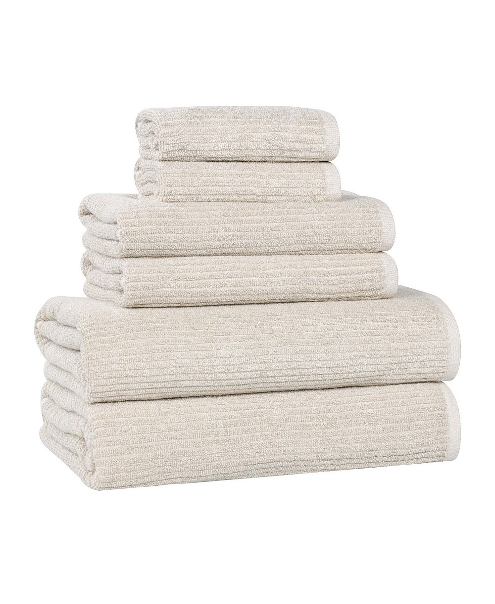 Superior Destin Viscose Blend Absorbent Quick Dry Solid Ribbed Design 6-Piece Towel Set