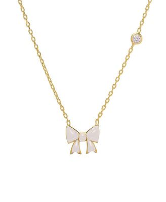 Lily Nily Girls Enamel Bow and Cubic Zirconia Bezel Station Necklace in 14k Gold