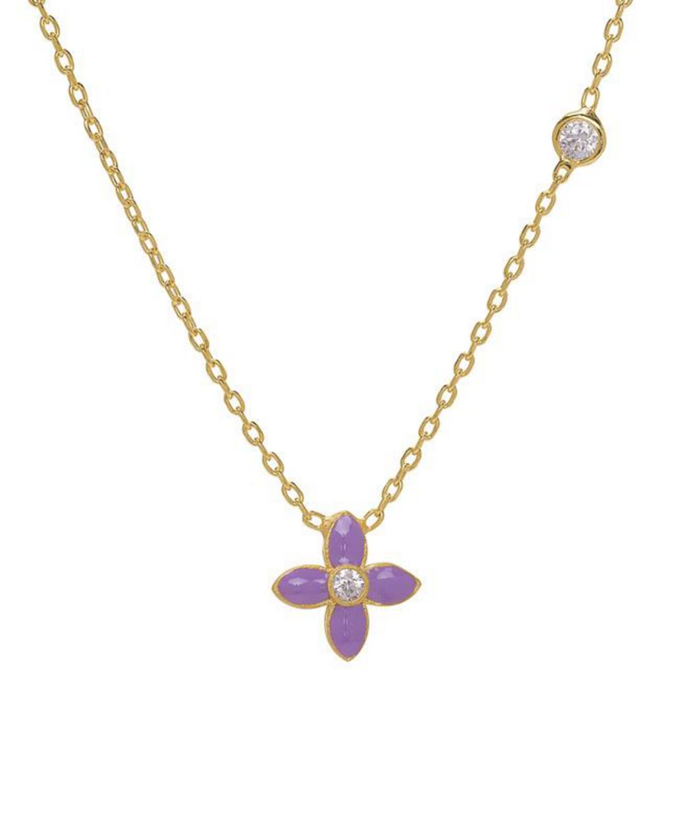 Lily Nily женское ожерелье-стационар с эмалевым цветком и фианитами в оправе из золота 14k