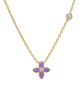 Lily Nily Girls Enamel Flower and Cubic Zirconia Bezel Station Necklace in 14k