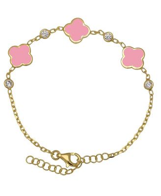 Lily Nily Girls Enamel Clovers and Cubic Zirconia Bezel Station Chain Link Bracelet in 14K