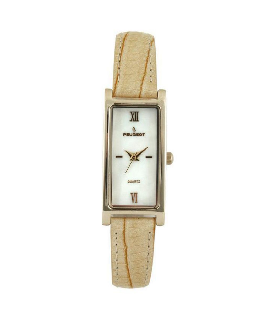 Peugeot Women 35x18mm Rectangular Watch Glossy Tan Leather Strap