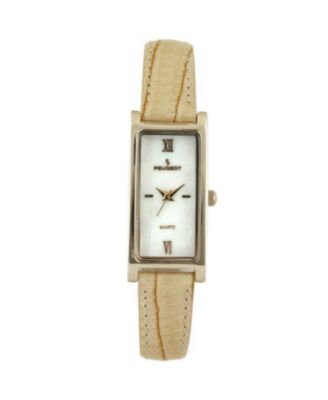 Peugeot Women 35x18mm Rectangular Watch Glossy Tan Leather Strap