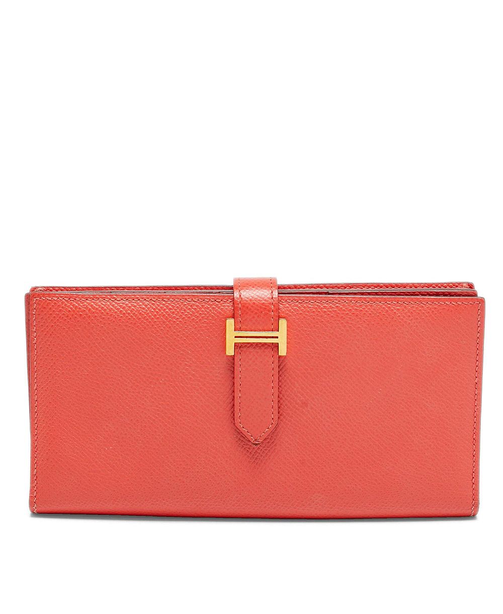 Pre-Owned HERMÉS женский кожаный кошель Continental Bearn с клапаном из кожи Epsom цвета Rose Jaipur