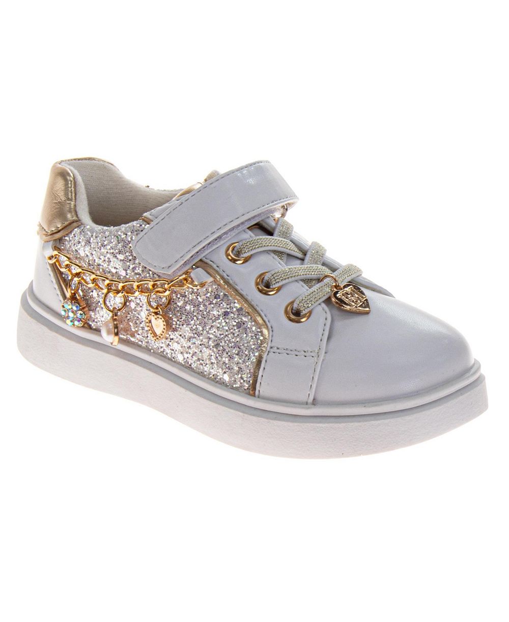 Badgley Mischka Little Girls Kensie Sneakers Glitter Charms Easy Hook-and-Loop Stylish
