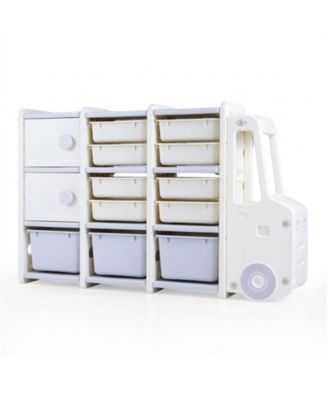 SUGIFT Truck Shaped Kids Toy Storage Organizer with 11 Removable Bins and 2 Cabinets