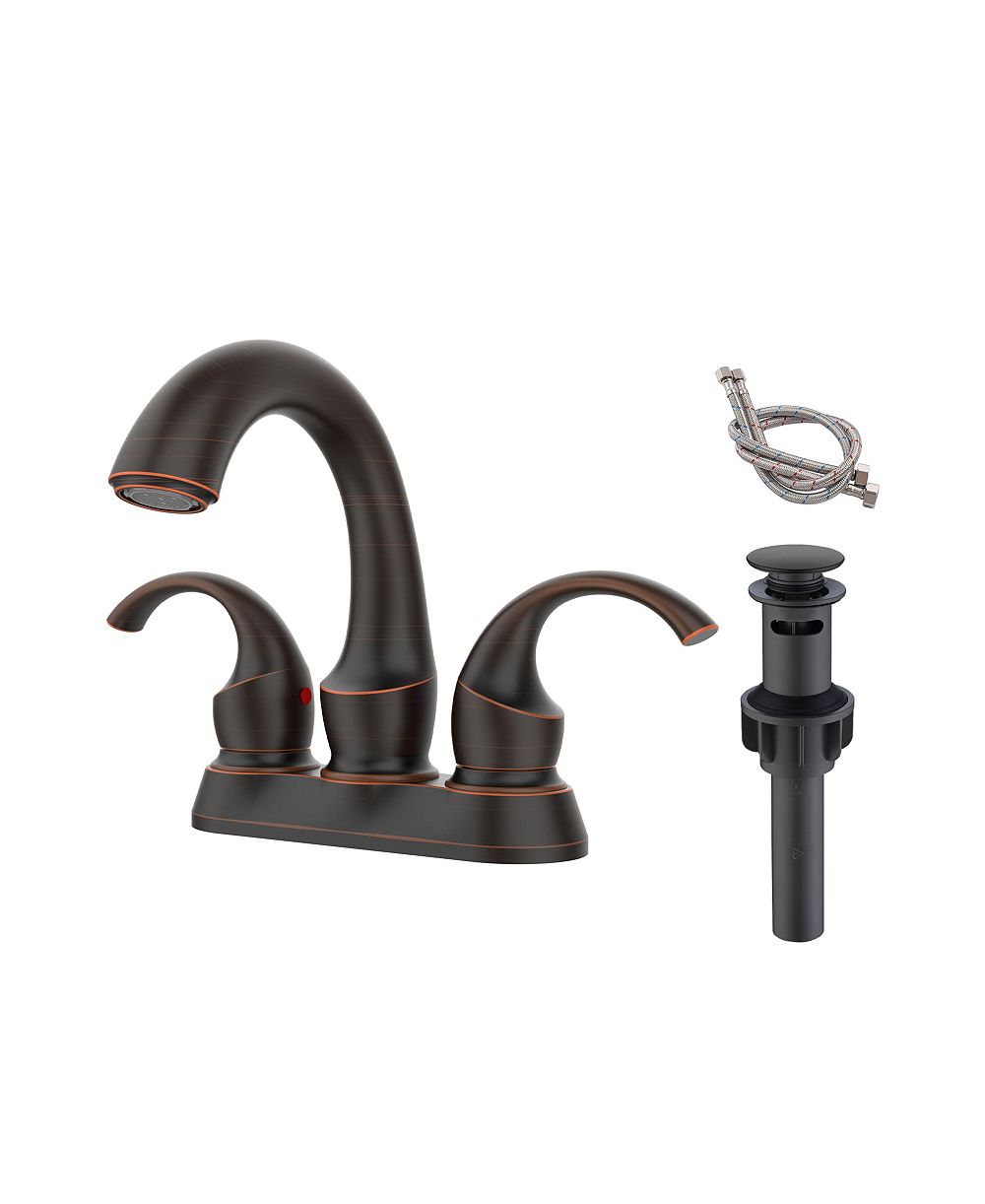 4-Inch Centerset Bathroom Sink Faucet, 2-Handle Metal Faucet with Pop-Up Drain and Supply Hoses