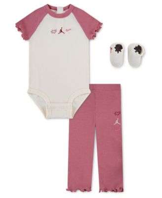 Jordan Baby Girls' Love Is in the Air Short-Sleeve Bodysuit, Flared Pants and Socks, 3-Piece Set
