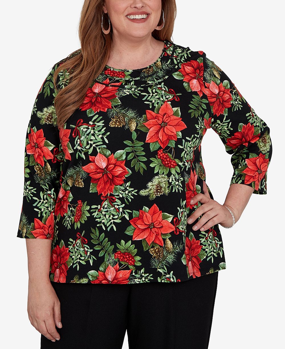 Женский топ Alfred Dunner Plus Size с цветочным принтом и рукавом 3/4