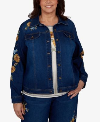 Alfred Dunner Plus Size Floral-Embroidered Denim Jacket