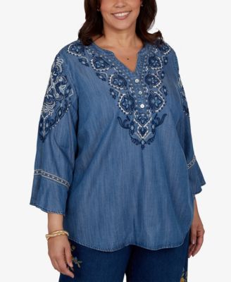 Блузка Alfred Dunner Plus Size Embroidered Henley Denim