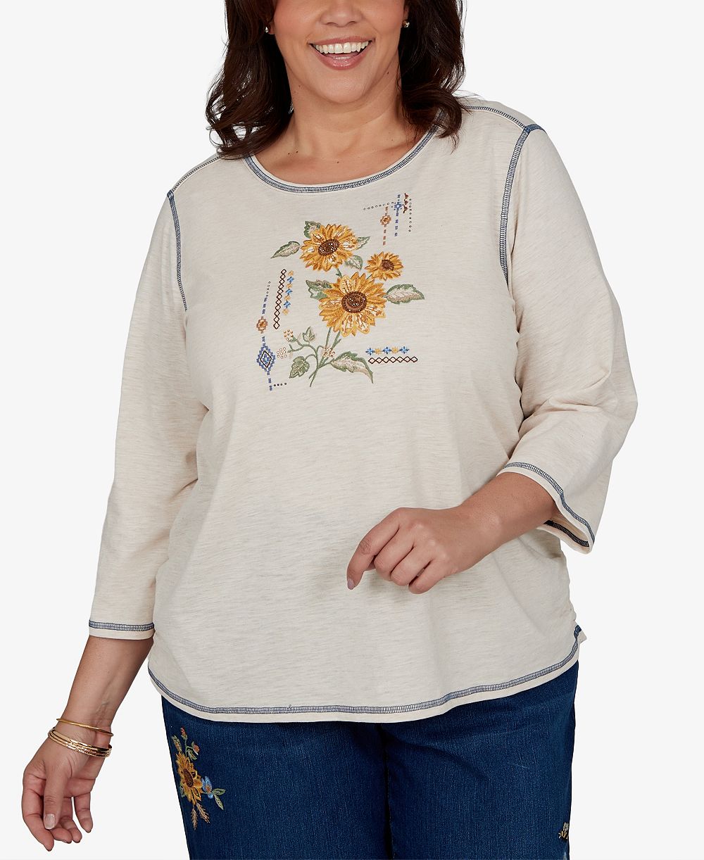 Футболка Alfred Dunner Plus Size с принтом подсолнухов и рукавом 3/4
