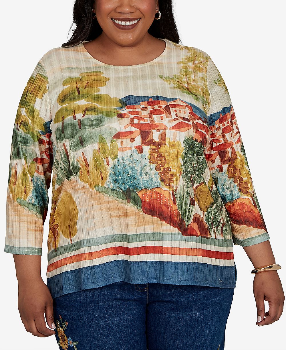 Женская футболка Alfred Dunner Plus Size 3/4-Sleeve Side-Slit