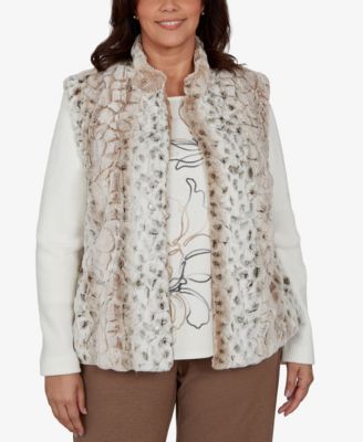 Alfred Dunner Plus Size Animal-Print Mock Neck Short Faux Fur Teddy Jacket