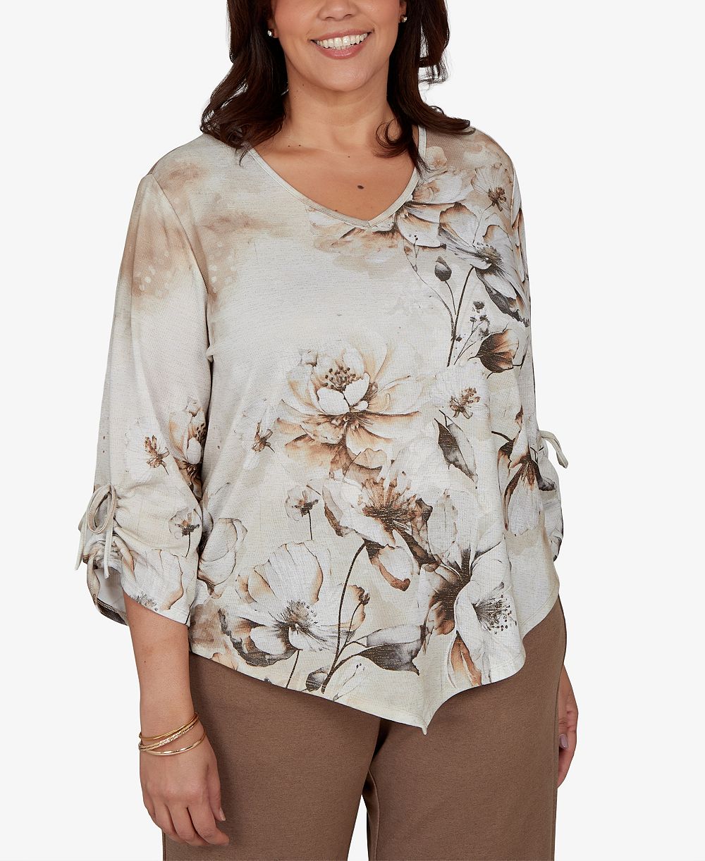Alfred Dunner Plus Size блузка с V-образным вырезом и цветочным принтом