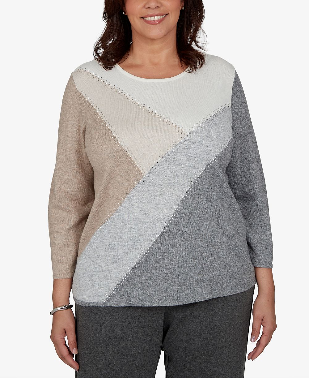 Женский джемпер Alfred Dunner Plus Size 3/4-Sleeve Colorblock Crewneck Pullover