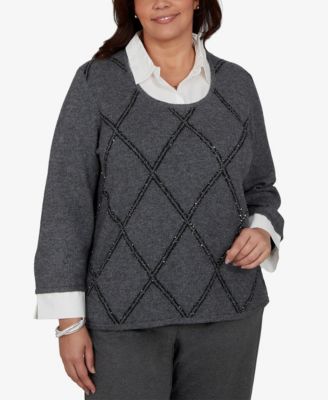 Alfred Dunner Plus Size Sequin 3/4-Length Sleeve Sweater