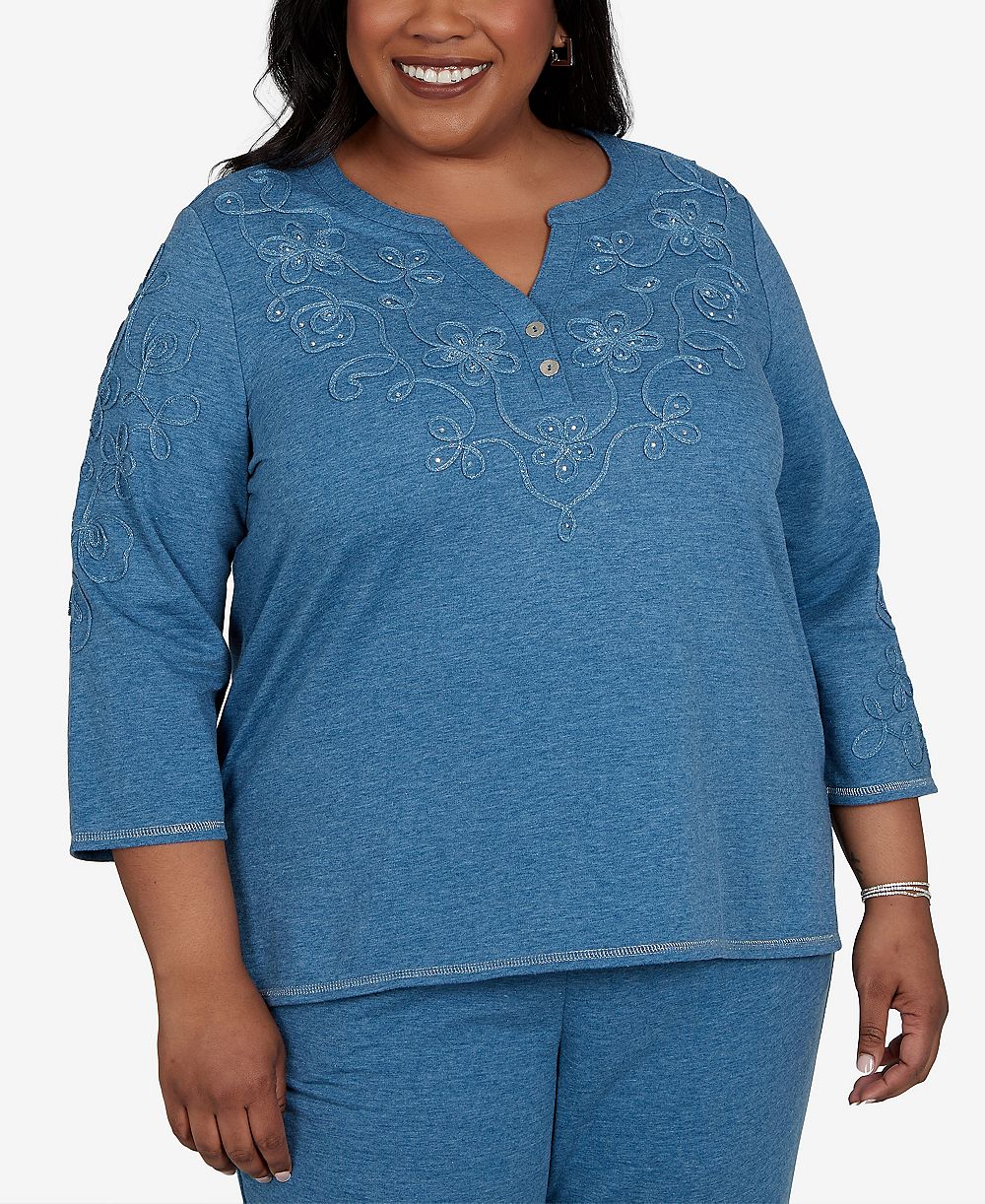 Топ Alfred Dunner Plus Size 3/4-Sleeve Henley