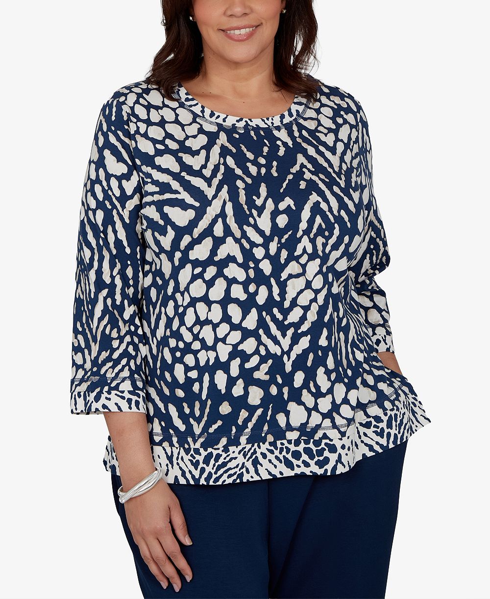 Alfred Dunner Plus Size 3/4-Sleeve Cotton-Blend T-Shirt with Pockets