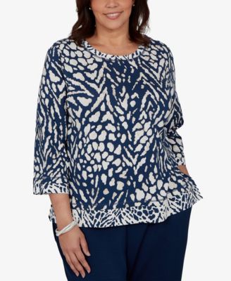Alfred Dunner Plus Size 3/4-Sleeve Cotton-Blend T-Shirt with Pockets