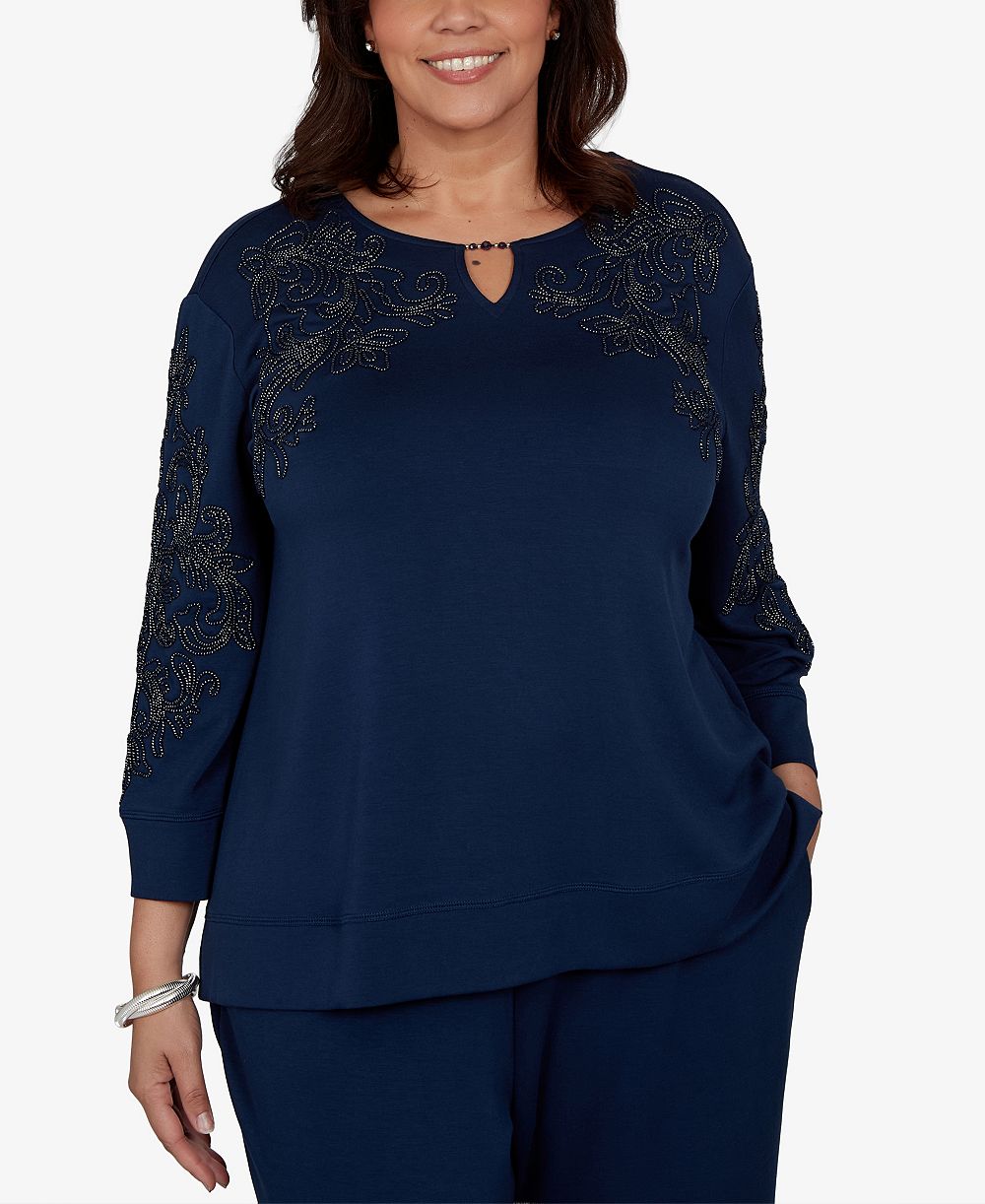 Женский трикотажный топ Alfred Dunner Plus Size с отделкой и рукавом 3/4