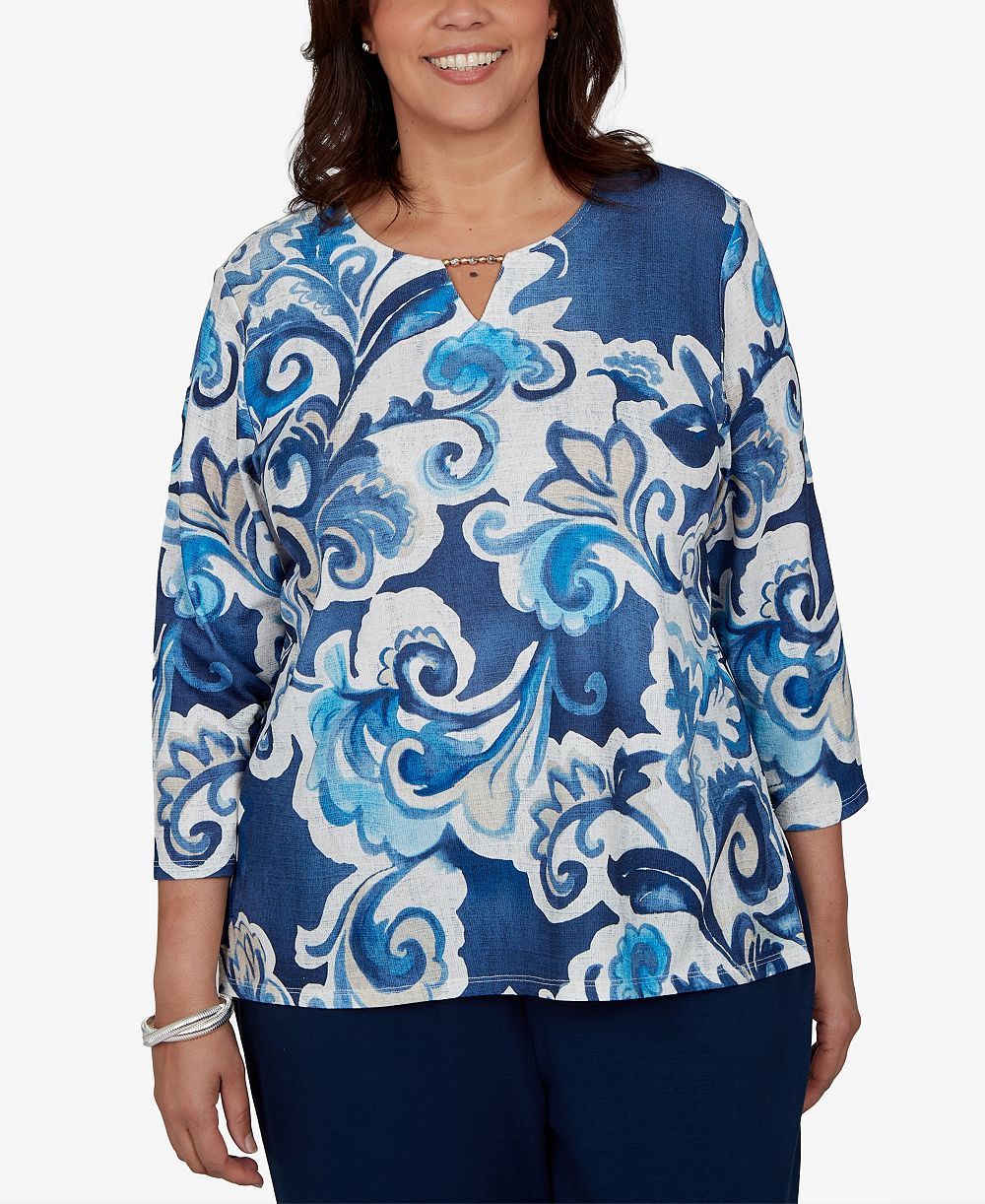 Футболка Alfred Dunner Plus Size с цветочным принтом и рукавом 3/4