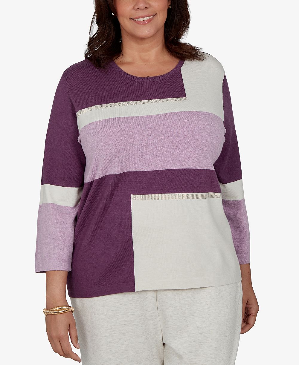 Свитер Alfred Dunner Plus Size с рукавами 3/4 и цветовыми блоками