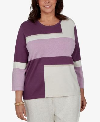 Свитер Alfred Dunner Plus Size с рукавами 3/4 и цветовыми блоками