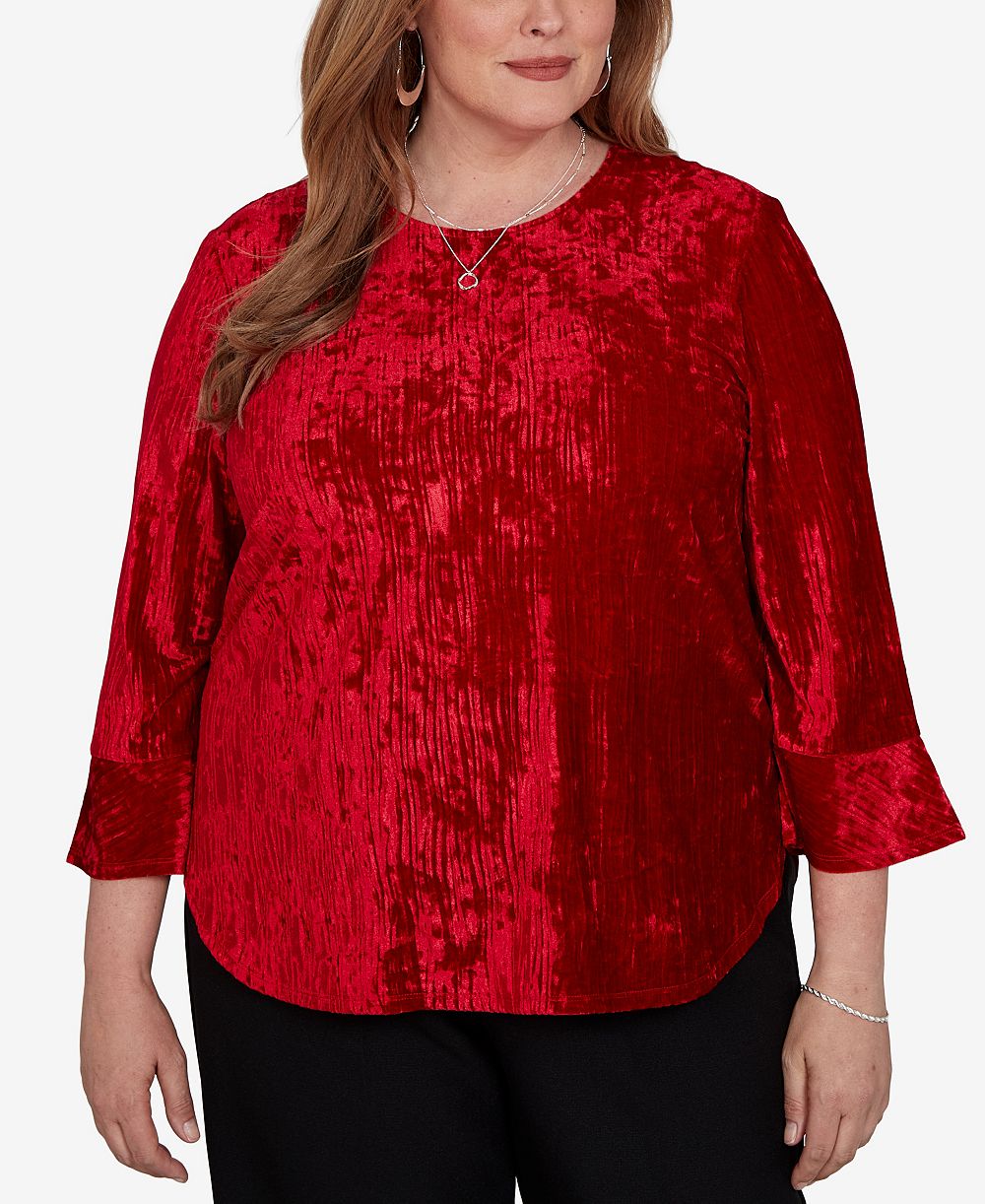Блузка Plus Size Alfred Dunner Crushed Velvet 3/4-Sleeve