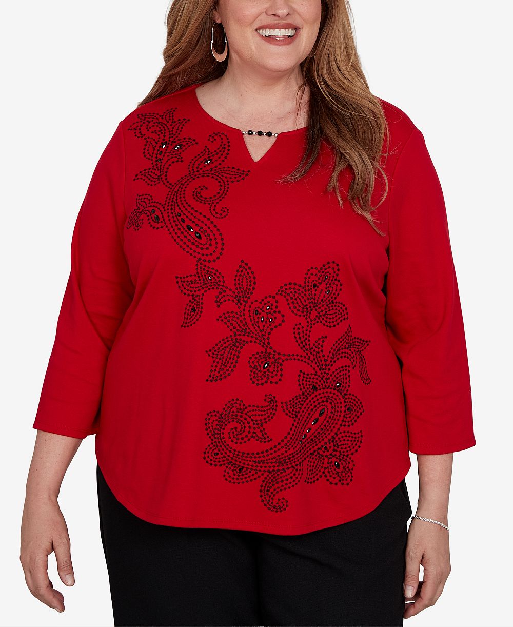 Женский топ Alfred Dunner Plus Size Keyhole 3/4-Sleeve