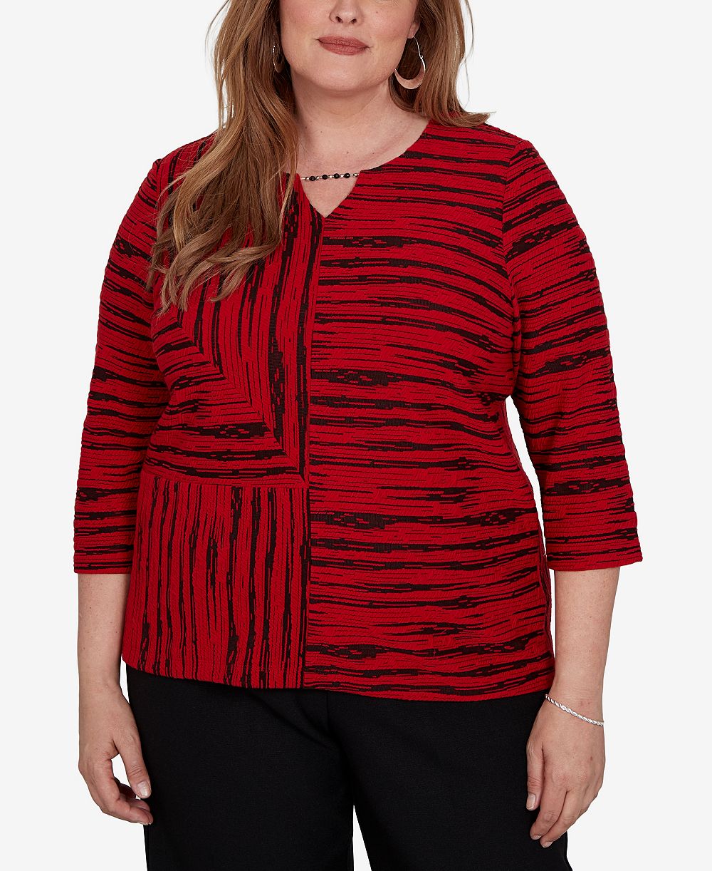 Alfred Dunner Plus Size блузка с вырезом keyhole и рукавом 3/4