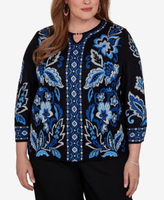 Alfred Dunner Plus Size Keyhole Neck 3/4-Sleeve Pullover Sweater