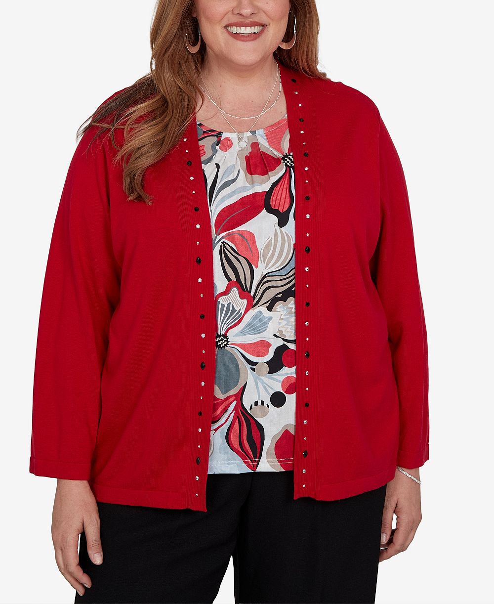 Alfred Dunner Plus Size Shawl Collar 3/4-Sleeve Cardigan Sweater