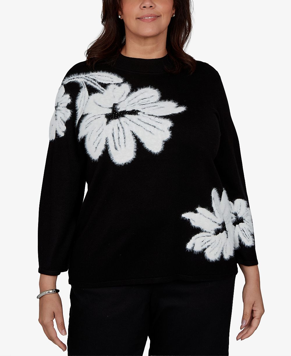 Alfred Dunner Plus Size свитер с цветочным принтом и рукавом 3/4