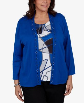 Alfred Dunner Plus Size Shawl Collar 3/4-Sleeve Embellished Cardigan Sweater