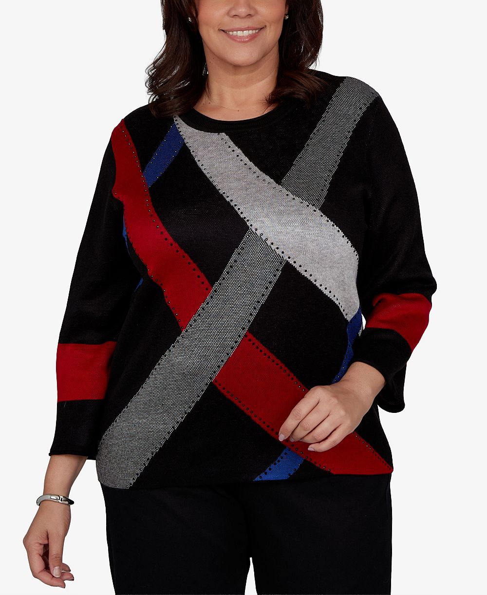 Свитер Alfred Dunner Plus Size с V-образным вырезом и рукавом 3/4