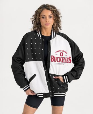 Gameday Couture Женская черная бомбер-куртка с пуговицами и стразами Ohio State Buckeyes Oversized Inner Drive Varsity