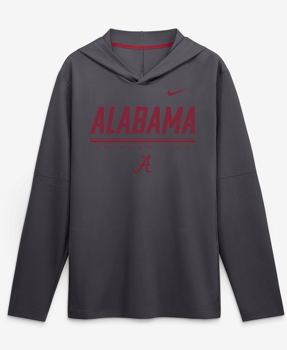 Nike мужская легкая футболка с длинным рукавом и капюшоном Dri-FIT антрацитового цвета с логотипом Алабама Кримсон Тайд 2026 боковая линия