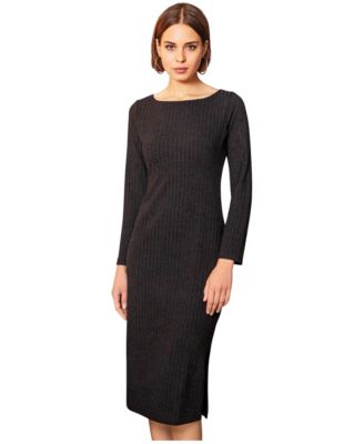 Alie Street London Women's Ribbed Long-Sleeve Boat-Neck Midi Dress