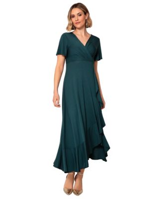Alie Street London Petite Waterfall Ruffle Wrap V-Neck Short-Sleeve Midi Dress