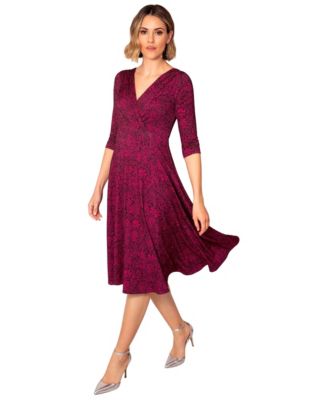 Alie Street London Women's Annie V-Neck 3/4-Sleeve Flare Midi Dress