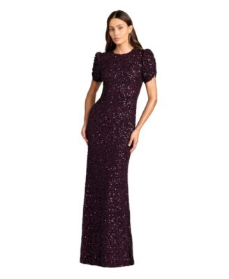 Mac Duggal Women's High-Neck Sequin Short-Sleeve Gown